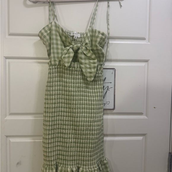Altar'd State Dresses & Skirts - Altar'd State Light Green Gingham Smocked Dress